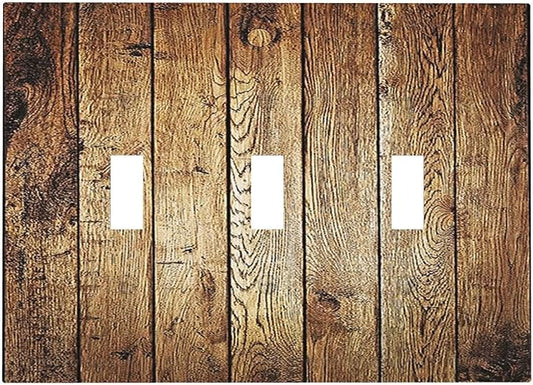 Rustic Brown Wood Natural Wooden Decorative Switch Plates 3 Gang Wall Plate Faceplate Electrical Wall Panels Triple Toggle Light Switch Cover for Bedroom Home Decor