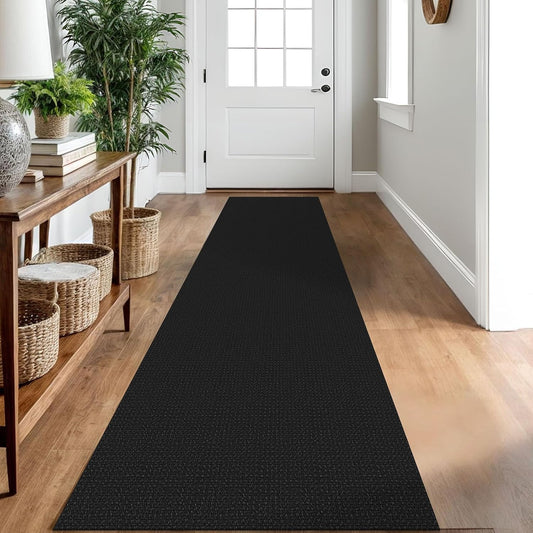 IOHOUZE Washable Runner Rug 2x10 Non Slip Rubber Backed Long Hallway Runner Entryway Runner Indoor, Kitchen Rugs Woven Cotton Floor Carpet for Hall Entrance, Black/Grey