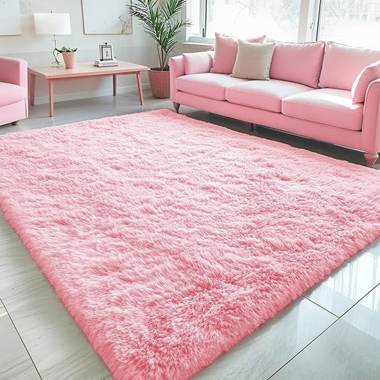OLANLY 5x8 Machine Washable Large Area Rugs for Living Room, Bedroom, Soft Fluffy Shaggy Bedside Rug, Indoor Floor Carpet for Kids Girls and Boys, Dorms, Nursery, Home Decor Aesthetic, Pink