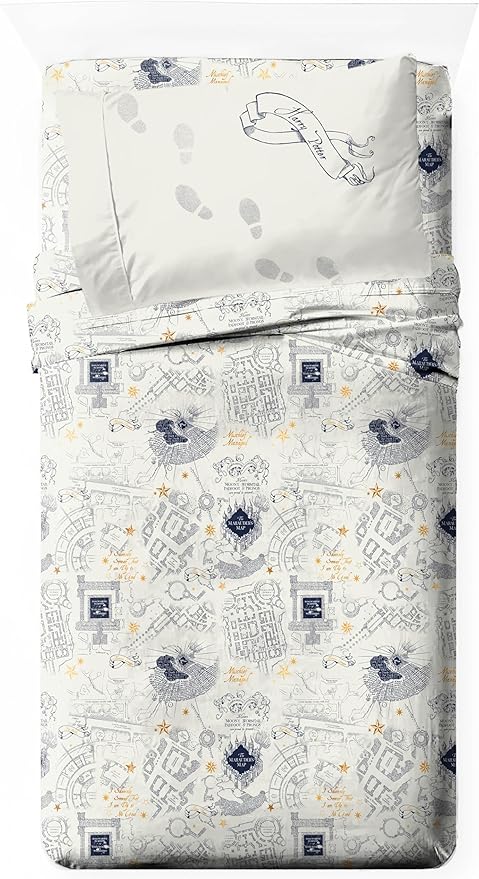 Jay Franco Kids Sheet Set with Fitted, Flat Sheets & Pillow Cover - Ultra-Soft Bedding with Pillowcase for Room Decor, Beige - Harry Potter, 3 Piece Twin
