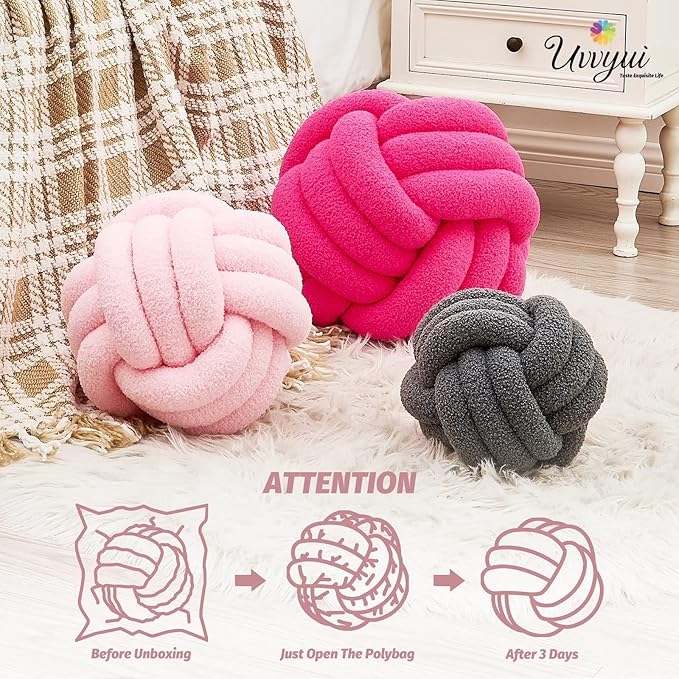 Uvvyui Knot Pillow Ball, Soft Home Decorative Pillows, Round Throw Pillow, Handmade Knotted Plush Pillow, Round Boucle Pillow Cushion (11 Inches Pink)