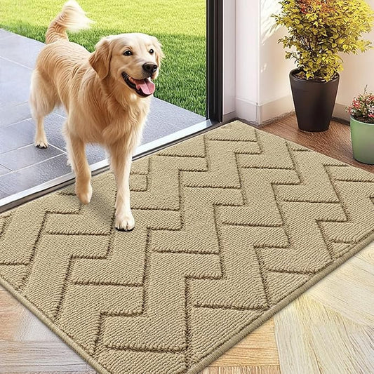 hicorfe Front Door Mat Outside Entrance,24"x35" Absorbent Muddy Dirt Resist Welcome Door Mats Outdoor Indoor,Stain and Fade Resistant,Non Slip Backing Entry Mat Doormat for Entryway (Beige)