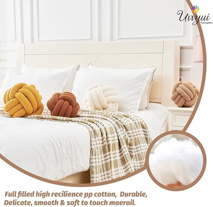 Uvvyui Knot Pillow Ball, Soft Home Decorative Pillows, Round Throw Pillow, Handmade Knotted Plush Pillow, Round Boucle Pillow Cushion (11 Inches Khaki)