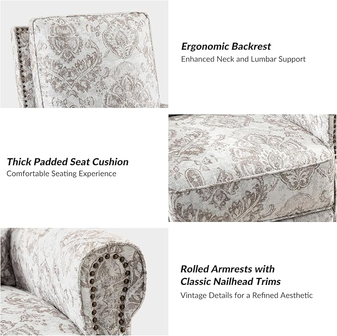 HULALA Home Modern Rocker Recliner, Printed Fabric Swivel Glider with Adjustable Backrest & Footrest, Beige