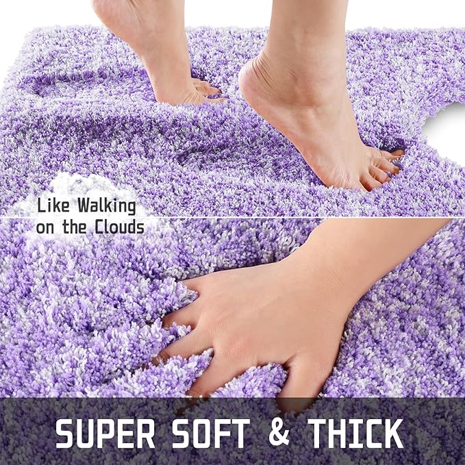 Yimobra Toilet Rugs U Shaped Washable 24x20, Ultra Soft and Water Absorbent Bath Mats, Non Slip Fluffy Shaggy Luxury Microfiber Contour Bath Rugs for Toilet, Dry Quick, Purple and White