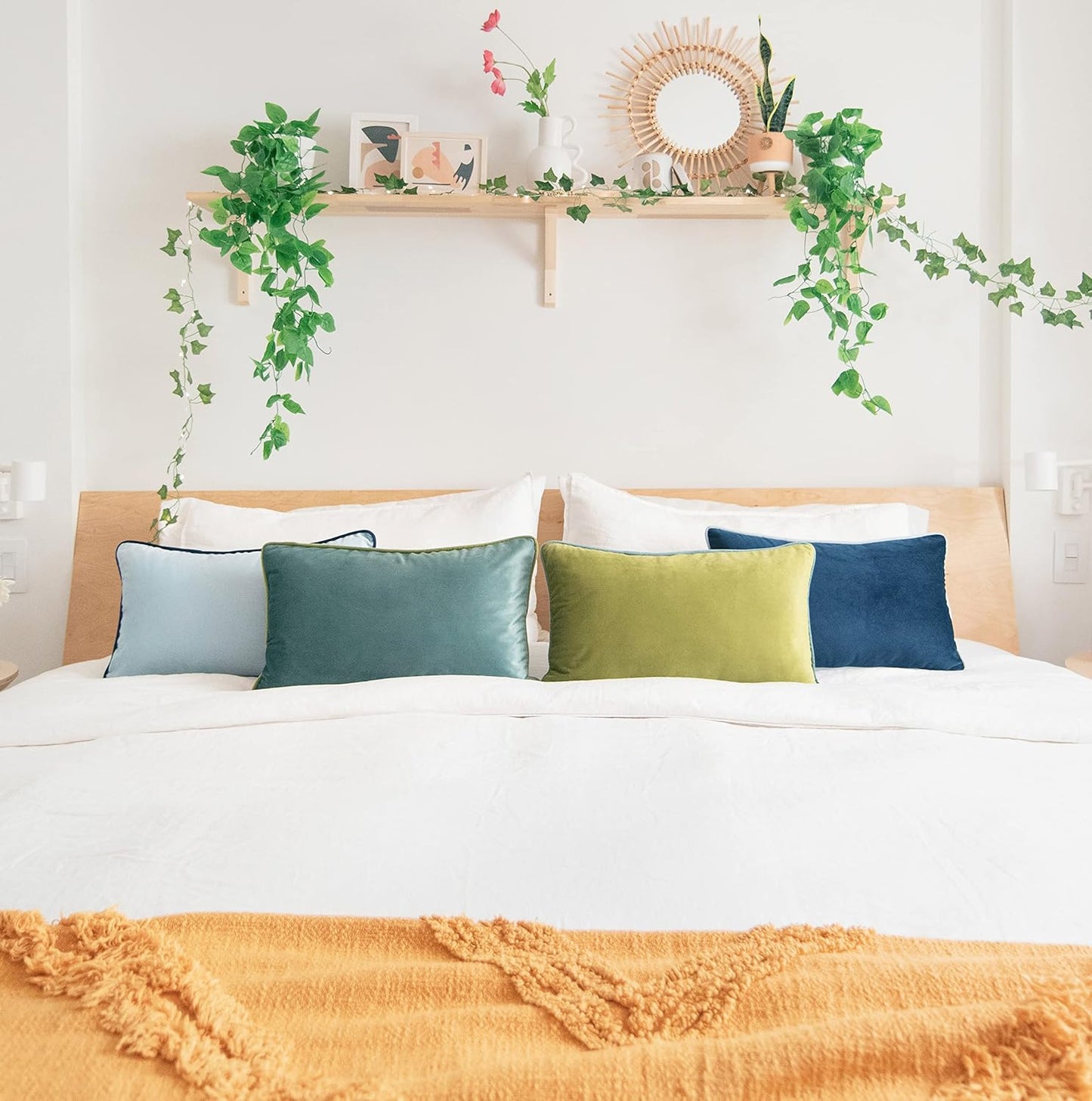 MONDAY MOOSE Decorative Throw Pillow Covers Cushion Cases, Set of 4 Soft Velvet Modern Double-Sided Designs, Mix and Match for Home Decor, Pillow Inserts Not Included (12x20 inch, Green/Blue)