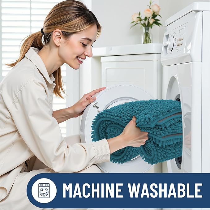 Smiry Luxury Chenille Bathroom Rugs 30x20, Extra Soft and Absorbent Shaggy Bath Mat, Machine Washable, Non-Slip Plush Carpet Runner for Tub, Shower, and Floor, Home Decor Accessories, Lake Blue
