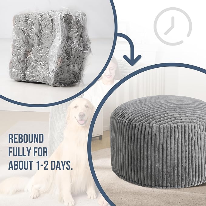 Hobestluk 4ft Bean Bag Chairs for Adults Large Beanbag Chair with Dutch Corded Plush Cover Big Bean Bag Chair for Living Room Bedroom Dorm Office - Grey (44" x 44" x 24")