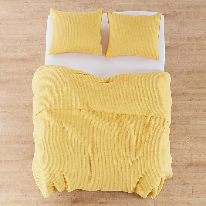 Levtex Home Cross Stitch Reversible Twin Bedspread Set (84x104in) with 1 Pillow Sham (26x20in) - Stitch Texture - Yellow - Cotton Twin Size Bedspread Set - Lightweight, Soft, Pre-Washed