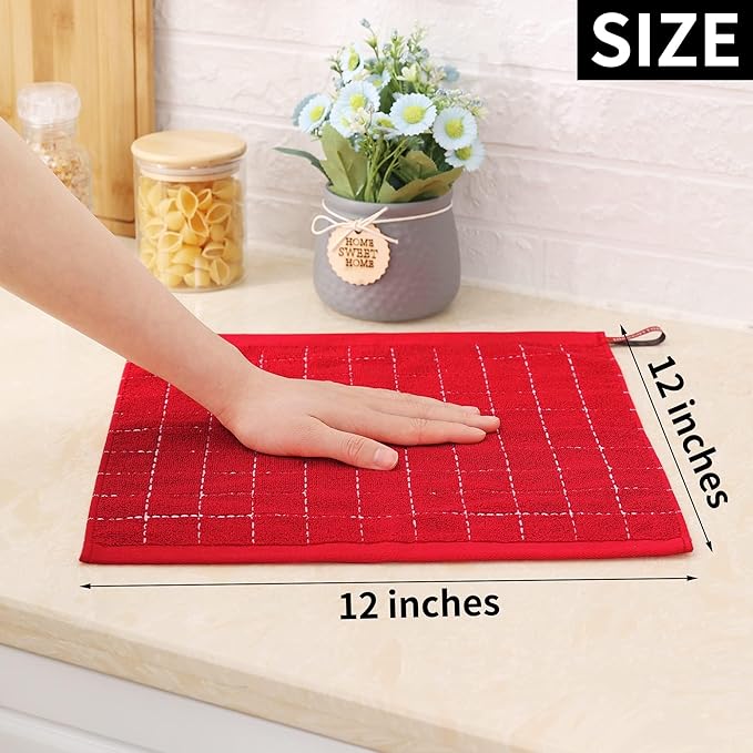 Homaxy 100% Cotton Terry Kitchen Dish Cloths, Ultra Soft and Absorbent Dish Towels for Kitchen, Suitable for Drying and Washing Dishes, 8 Pack, 12 x 12 Inches, Red