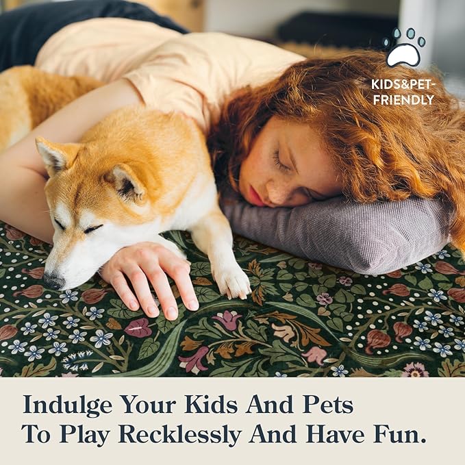 Lahome Floral 3x5 Rugs for Entryway, Botanical Green Machine Washable Boho Throw Rugs for Entrance, Non-Slip Maximalism Stain-Resistant Soft Carpet for Bedroom, Kids Room, Dorm