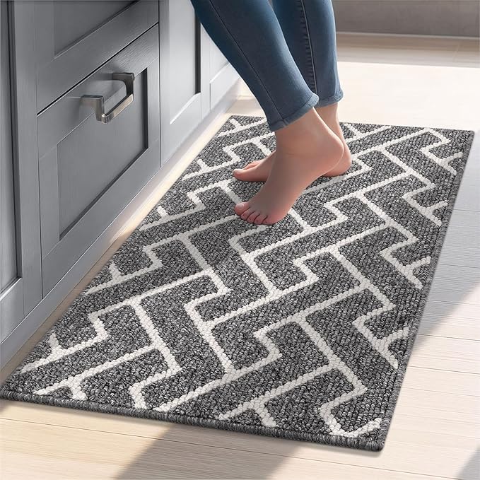 hicorfe Kitchen Rugs and Mats Sets,Super Absorbent Polypropylene Non-Slip Rug,Soft Comfort Floor Mat,Washable for Kitchen,Hallway,Office,Sink,Laundry(24" x 35",Grey)