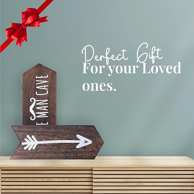 Little Man Cave Sign For Boys - 2 Pcs 14" x 5" Baby Boy Nursery Wall Decor Art for Playroom, Rustic Wooden Arrow Sign For Nursery, Cabin Room Wall Decor, Easter Gifts for Kids, Brown