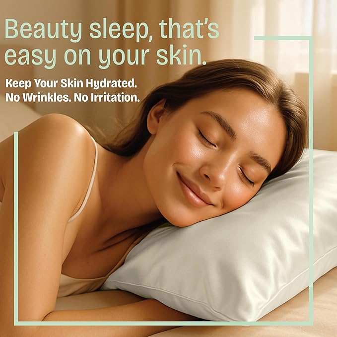 Satin Pillowcase with Zipper, for Hair and Skin Care, Feels Soft and Cool Like a Silk Pillowcase, Satin Pillow Cases 2 Pack, Slik Pillow Cover, Ivory - Standard Size, Set of 2