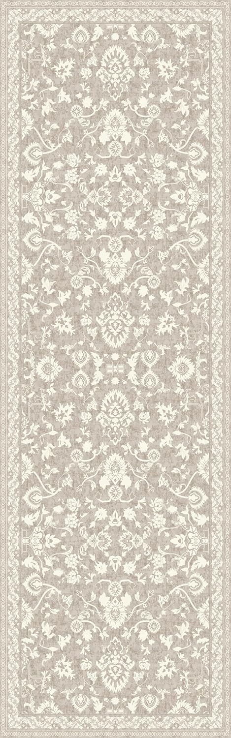 Washable Runner Rug 2.5x8 | Non Slip Rug Runners for Hallways, Entryways, Kitchens, Bathrooms, Bedrooms | Ultra-Soft Flannel Carpet Runners with Rubber Backing (Floral Sand, 2.5x8)