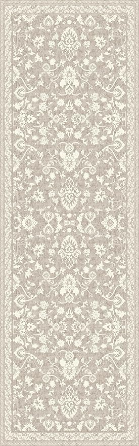 Washable Runner Rug 2.5x8 | Non Slip Rug Runners for Hallways, Entryways, Kitchens, Bathrooms, Bedrooms | Ultra-Soft Flannel Carpet Runners with Rubber Backing (Floral Sand, 2.5x8)