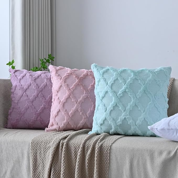 Set of 2 Soft Moroccan Throw Pillow Covers 22x22 Inch Plush Boho Decorative Pillow Cover Accent Cushion Case for Couch Sofa Bed, Light Aqua