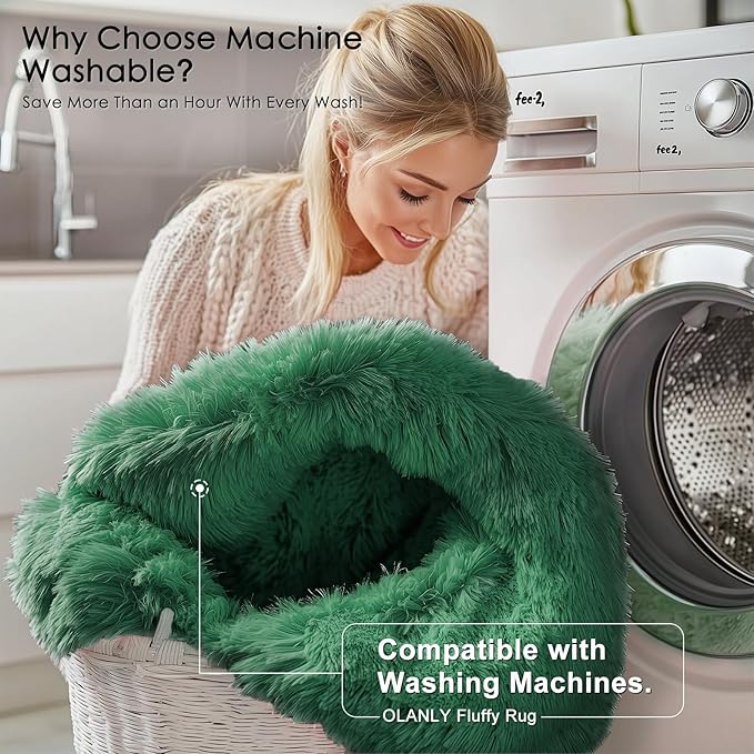 OLANLY Dark Green Round Rugs for Bedroom - Machine Washable, 3 ft Circle Area Rugs for Living Room, Soft and Fluffy Shaggy Carpet for Teen Girls and Boys, Nursery Rooms, Dorms, Home Decor Aesthetic