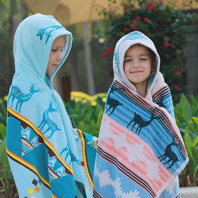 Kids Bath Towels, Kids Towel Girls Boys Hooded Beach,Bathroom,Pool Swim Towels 30 × 50 INCH Large Size Ultra Absorbent Cute Cartoon Animal Full Vitality 100% Cotton Wearable Wrap for Child