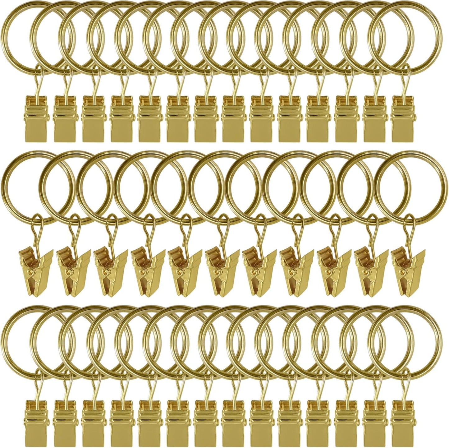 44 Pack Metal Curtain Rings with Clips, Drapery Clips with Rings, Drapes Rings 1 inch Inner Diameter, Fits Diameter 5/8 inch Curtain Rods, Gold