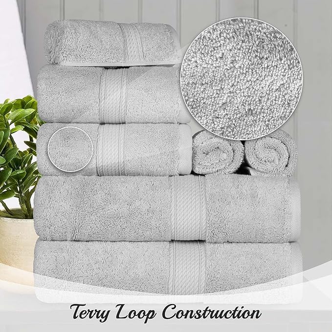 Superior Egyptian Cotton Pile Face Towel/Washcloth Set of 6, Ultra Soft Luxury Towels, Thick Plush Essentials, Absorbent Heavyweight, Guest Bath, Hotel, Spa, Home Bathroom, Shower Basics, Silver