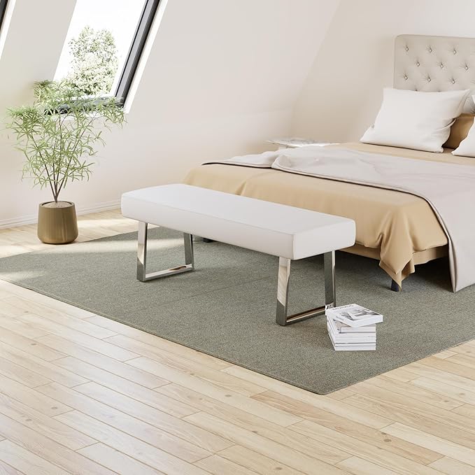 jiexi Bedroom Bench, Bed end upholstered Bench, Indoor Corner Small Footstool with Metal Legs, for Kitchen entryway Dining Room and Living Room Window