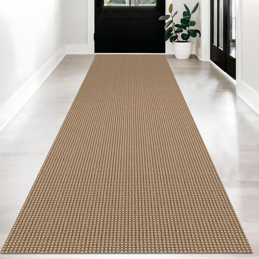 KOZYFLY Long Runners for Hallways 3x12 ft Washable Kitchen Runner Non Slip Rubber Backed Hallway Rugs Cotton Entryway Runner Rug Floor Carpet for Indoor Hall, Backdoor, Kitchen, Tan/Orange/Brown