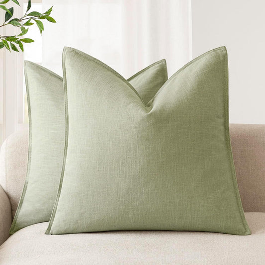 Foindtower Pack of 2, Decorative Linen Solid Throw Pillow Covers Soft Accent Cushion Case Boho Farmhouse Pillowcase for Chair Couch Sofa Bedroom Living Room Home Decor 22 x 22 Inch Light Sage Green