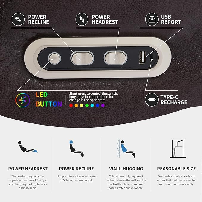 Home Theater Seating Seats, Movie Theater Chairs Theater Recliner with 7 Colors Ambient Lighting, Lumbar Pillow, Touch Reading Lights, Tray Table