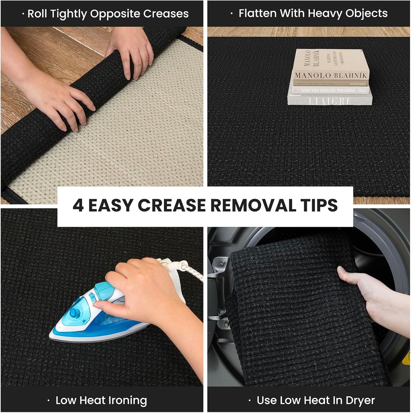 IOHOUZE Washable Runner Rug 3x8 Non Slip Rubber Backed Wide Hallway Runner Entryway Runner Indoor, Kitchen Rugs Woven Floor Carpet for Hall Entrance Bedroom, Black/Grey