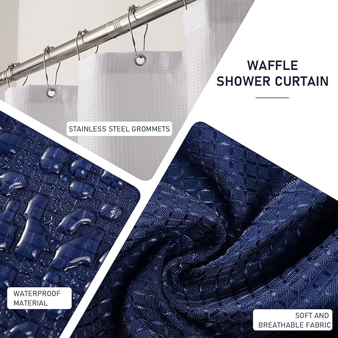 Navy Blue Bathroom Accessories Set with Wicker Trash Can Shower Curtain and Rugs,Bathroom Sets Small Waste Basket Bathroom Trash Can for Bedroom Bathroom