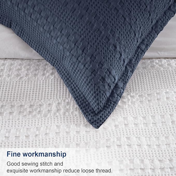 PHF 100% Cotton Ruffle Waffle Pillow Shams Standard Size, 2 Pack 20" x 26" Soft Skin-Friendly Pillowcases, No Filling, Aesthetic Home Decor, Breathable Waffle Weave Bed Pillow Covers, Dark Navy