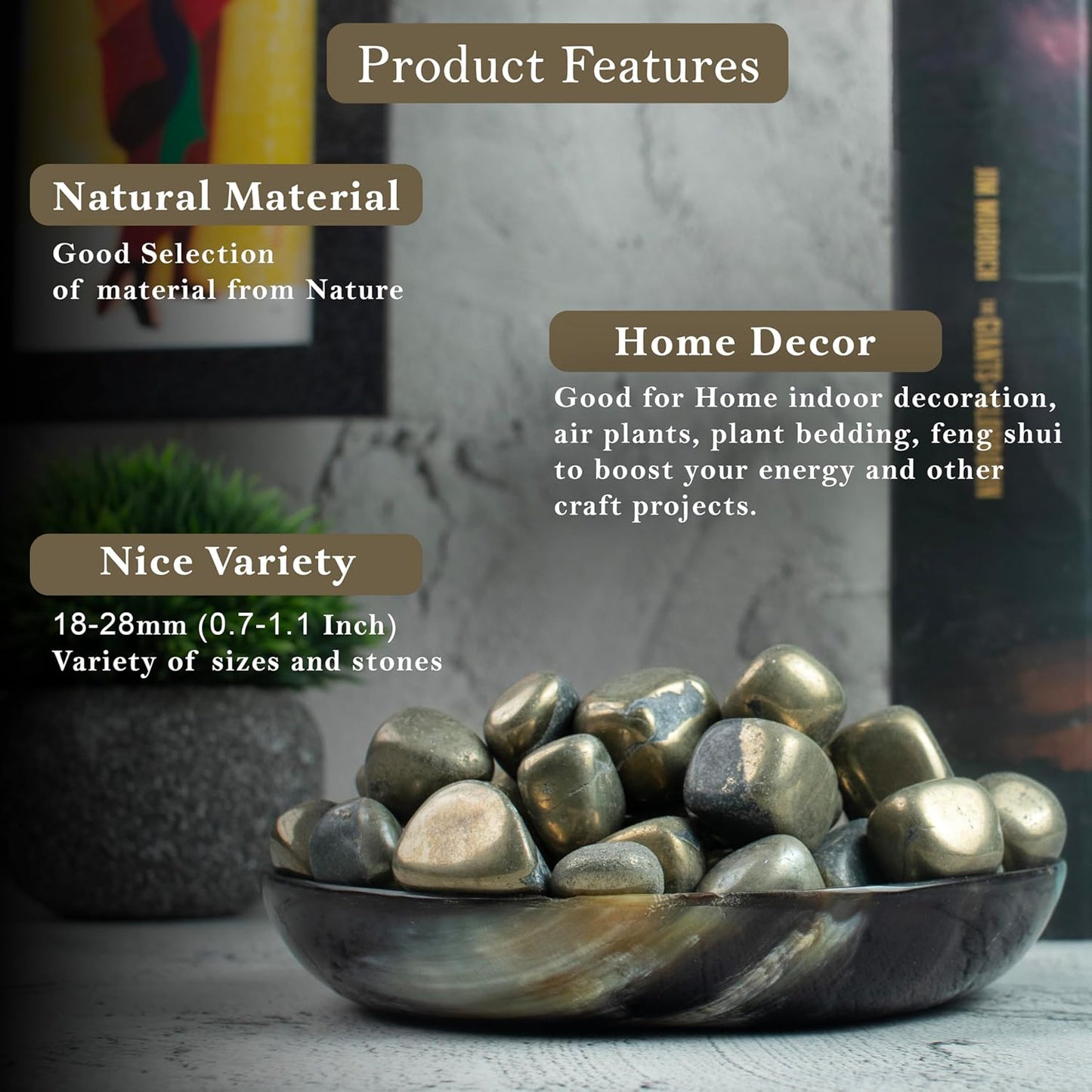 Crocon 1LB Golden Pyrite Tumbled Stones and Crystals Bulk Natural Crystal Kit for Reiki Healing Crystal Polished, Tumble Stones, Chakra Balancing, Good Luck, Reiki Gift, Home Decor Size : 20-25 mm