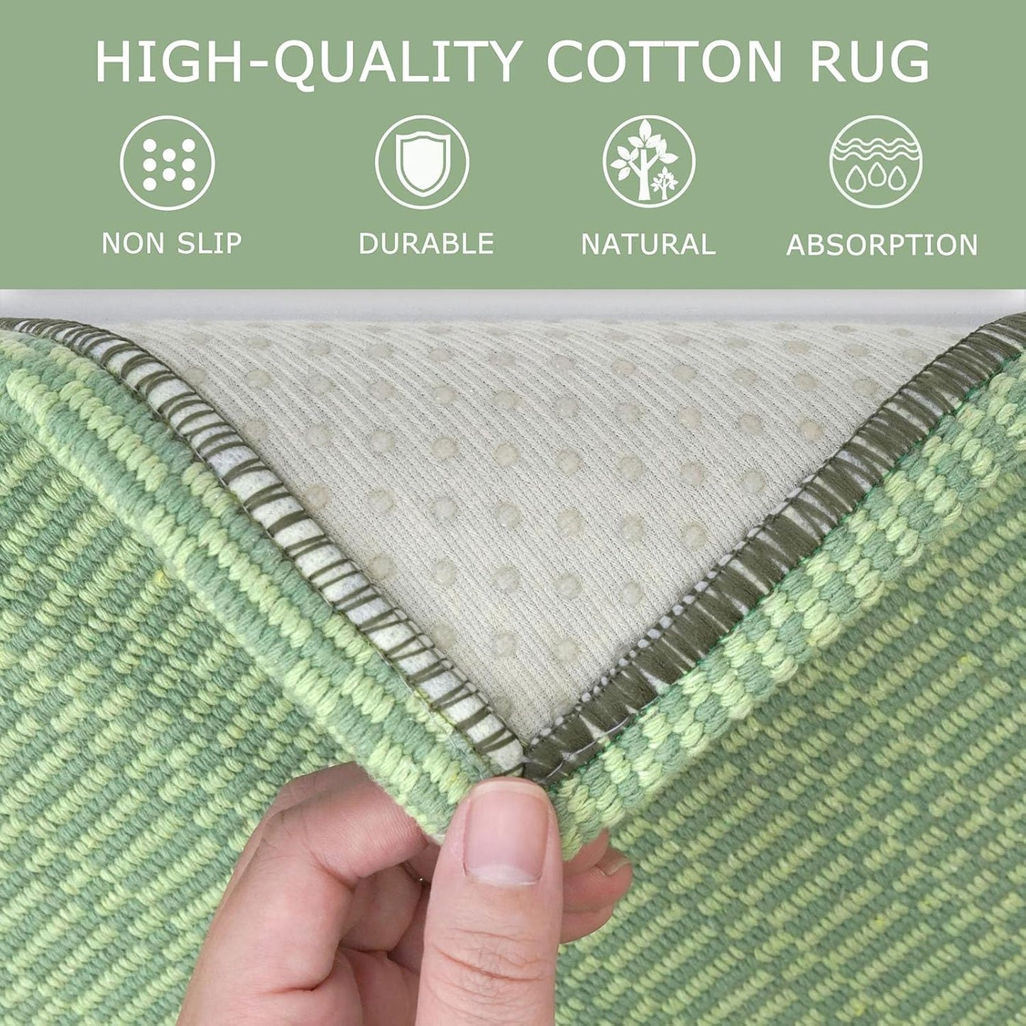 KOZYFLY Washable Runner Rug 2x8 Ft Runners for Hallway Rubber Backed Kitchen Runner Rugs Braided Cotton Entryway Runner Indoor, Carpet Runners for Hallway Entryway Bedroom, Sage Green