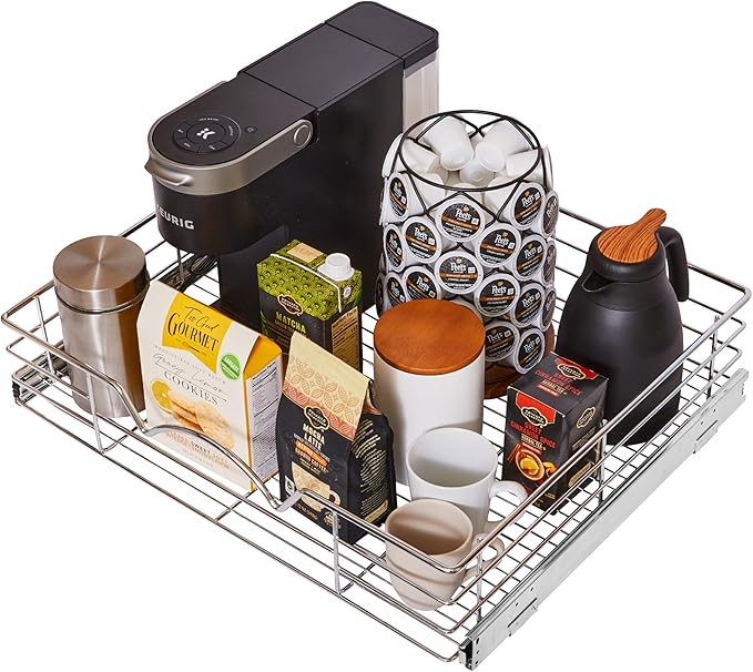 HOLDN’ STORAGE Pull Out Cabinet Organizer, Individual Sliding Drawers - Heavy Duty Metal with Lifetime Limited Warranty - Anti Rust Chrome Finish (Single Tier, 24" W)