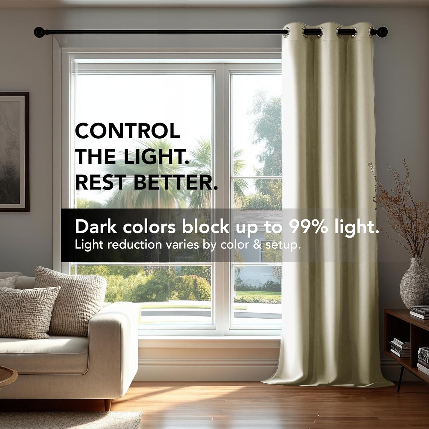 Deconovo Blackout Curtains for Bedroom – Set of 2 42W x 84L Inch Thermal Insulated & Noise Reducing Panels–Home Window Room Darkening Sustainable Grommet Drapes for Living Room and Nursery, Beige