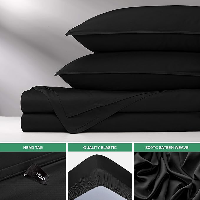 Split King Sheets by Pure Bamboo, Genuine 100% Organic Viscose Derived from Bamboo Bed Sheet Set, Soft & Cooling, Double Stitching *Not for Split Top (Split King, Black)