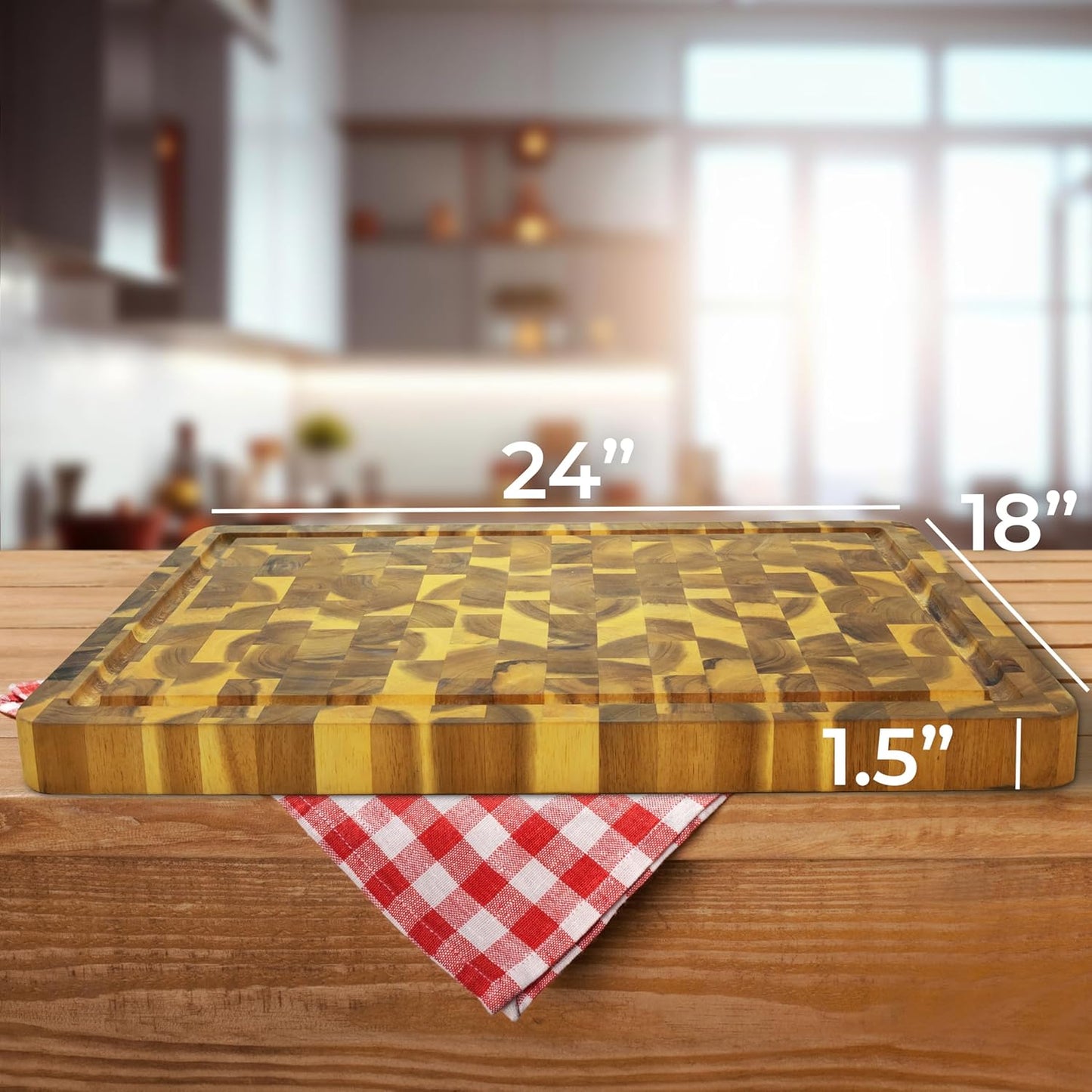 HOMESTEAD End Grain Acacia Wood Cutting Boards 24x18x1.5 – Butcher Block Chopping Board with Sorting Compartment, Juice Grooves & Handles – Non-Toxic Kitchen Board for Food Prep, Home Decor