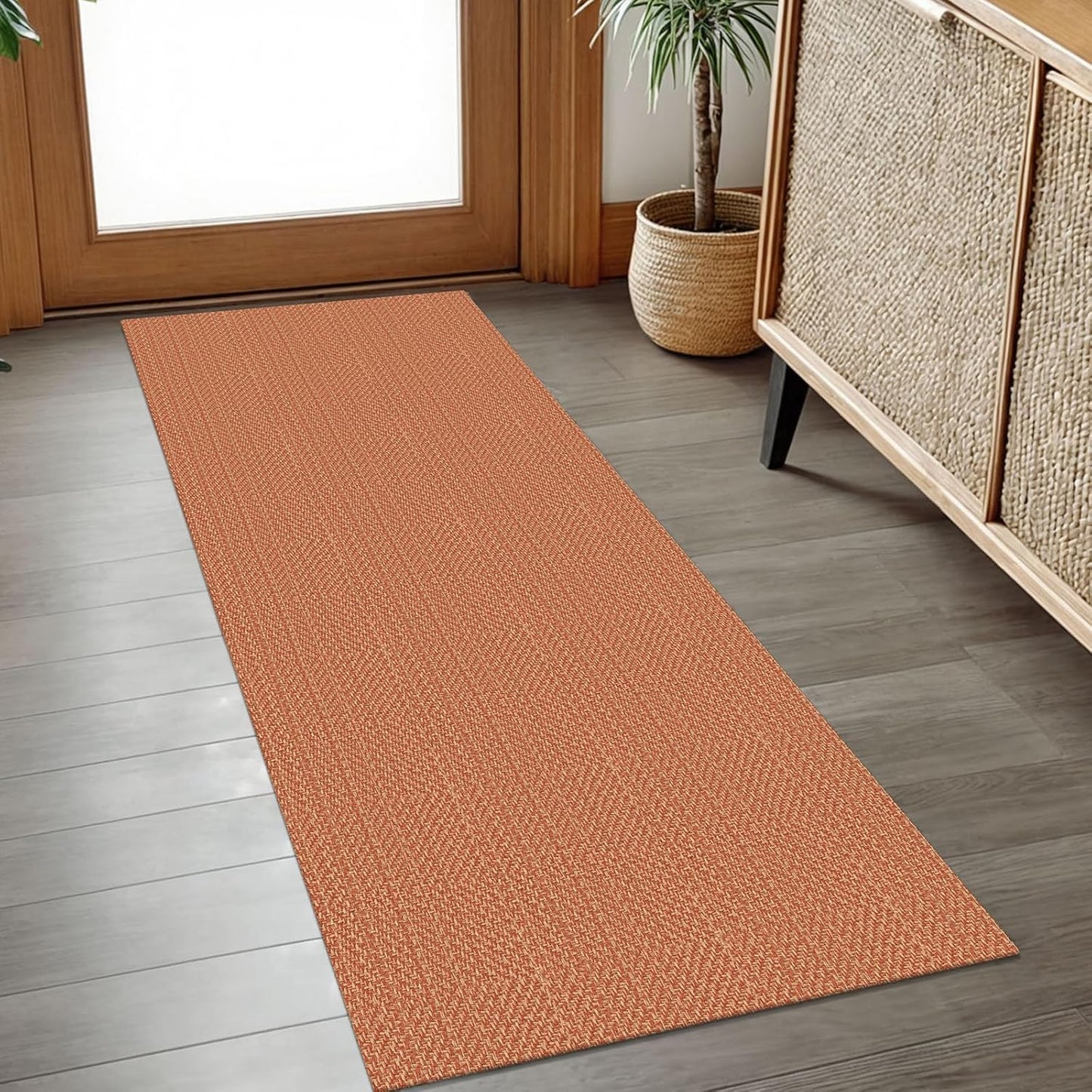 IOHOUZE Washable Runner Rug 2x5 Non Slip Runners for Hallways Entryway Runner Indoor, Kitchen Throw Rug Woven Cotton Floor Carpet for Hall Entrance Bedroom, Rustic Orange