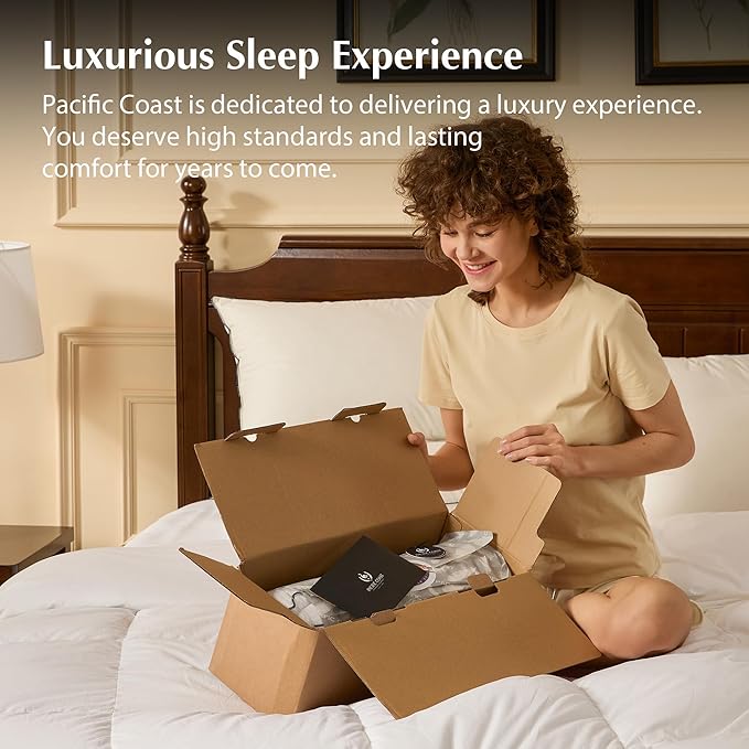 Pacific Coast Bed Pillow, Luxury Hotel Collection Goose Feather and Down Pillow for Sleeping with Classic Diamond Pattern, Medium Supportive, Standard Size 1 Pack