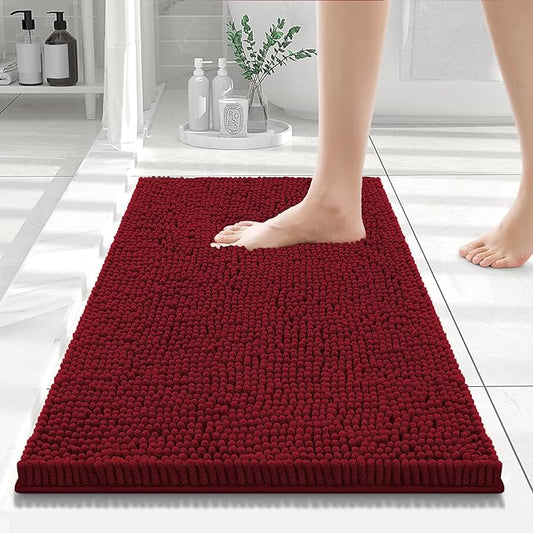 Smiry Luxury Chenille Bathroom Rugs 24x16, Extra Soft and Absorbent Shaggy Bath Mat, Machine Washable, Non-Slip Plush Carpet Runner for Tub, Shower, and Floor, Home Decor Accessories, Red