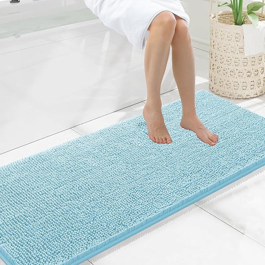 Smiry Luxury Chenille Bathroom Rugs 59x20, Extra Soft and Absorbent Shaggy Bath Mat, Machine Washable, Non-Slip Plush Carpet Runner for Tub, Shower, and Floor, Home Decor Accessories, Sky Blue