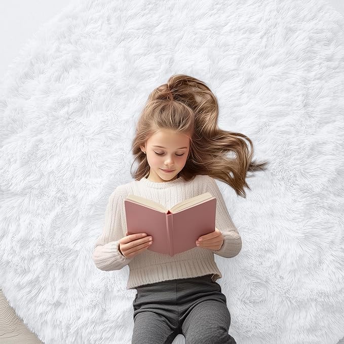 OLANLY White Round Rugs for Bedroom - Machine Washable, 5 ft Circle Area Rugs for Living Room, Soft and Fluffy Shaggy Carpet for Teen Girls and Boys, Nursery Rooms, Dorms, Home Decor Aesthetic