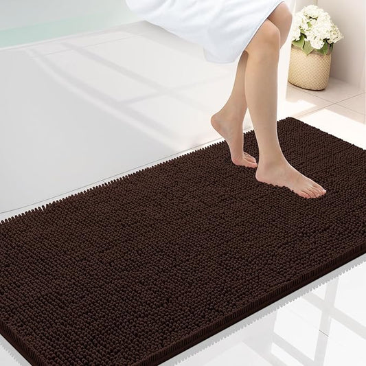 Smiry Luxury Chenille Bathroom Rugs 44x24, Extra Soft and Absorbent Shaggy Bath Mat, Machine Washable, Non-Slip Plush Carpet Runner for Tub, Shower, and Floor, Home Decor Accessories, Brown