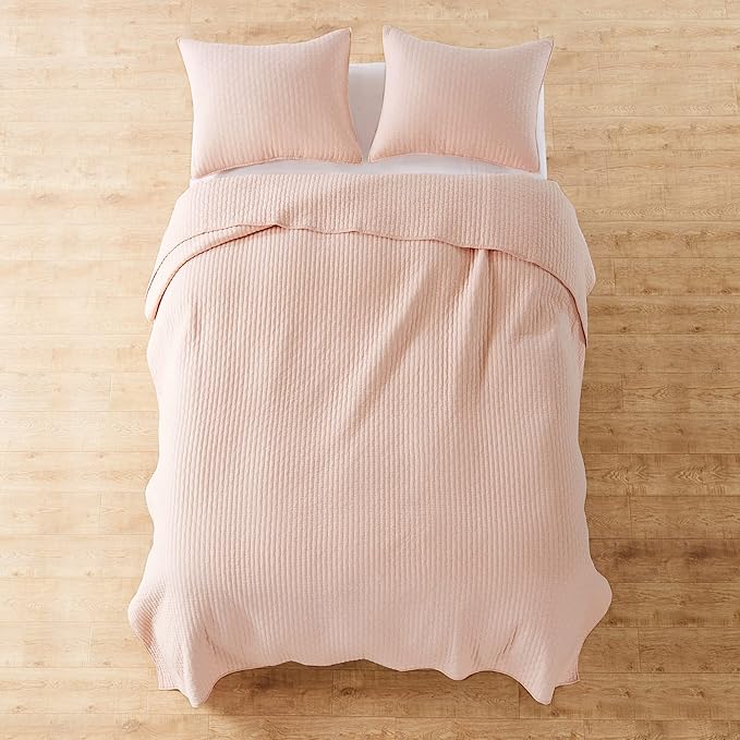 Levtex Home Cross Stitch Reversible Twin XL/Twin Quilt Set (68x86in) with 1 Pillow Sham (26x20in) - Stitch Texture - Blush - Cotton Twin/Twin Size Quilt Bedding Set - Lightweight, Soft, Pre-Washed