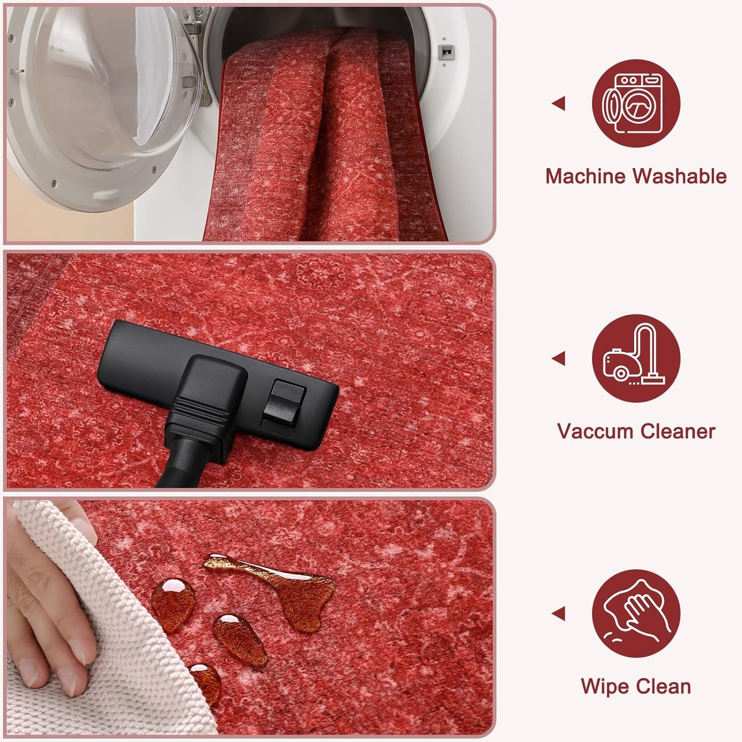 Red Kitchen Runner Rugs Non Skid Washable, 2.6x8 Long Hallway Runner Rug 8 Ft, Ultra-Thin Vintage Red Carpet Runner for Entryway Bathroom Bedside Laundry Room Hall (2'6"x8')