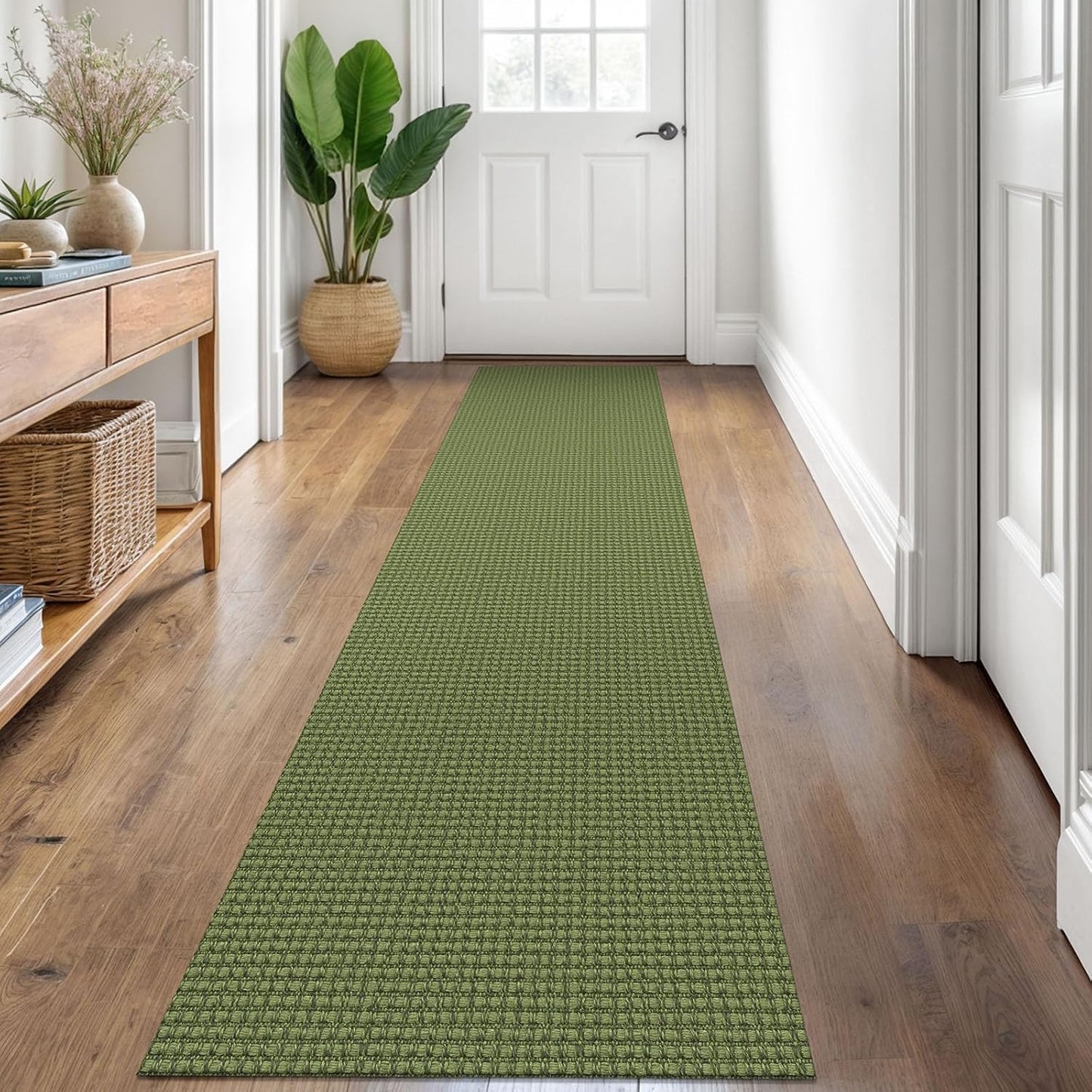 KOZYFLY Runners for Hallways 2x8 ft Washable Kitchen Runner Non Slip Rubber Backed Hall Runners Cotton Entryway Runner Rugs Floor Carpet for Indoor Backdoor Bedroom Kitchen, Olive Green/Earthy Green