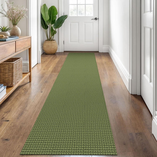 KOZYFLY Runners for Hallways 2x8 ft Washable Kitchen Runner Non Slip Rubber Backed Hall Runners Cotton Entryway Runner Rugs Floor Carpet for Indoor Backdoor Bedroom Kitchen, Olive Green/Earthy Green