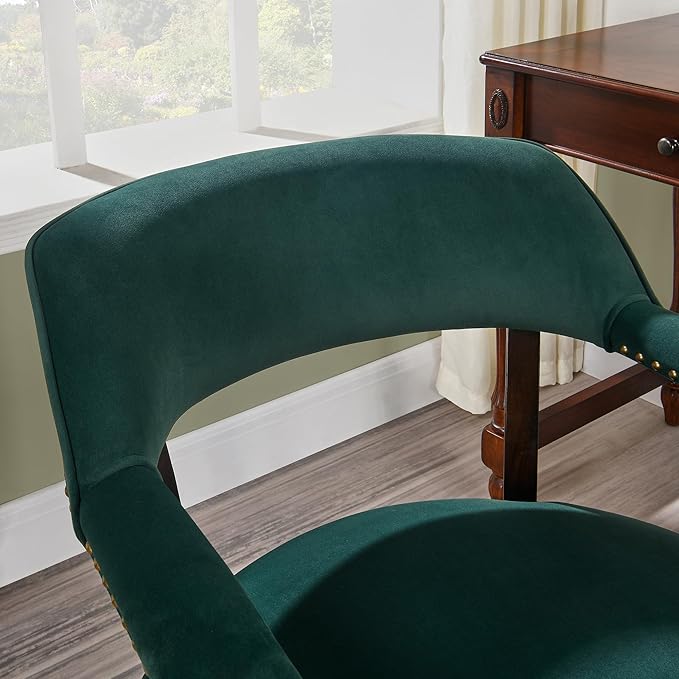 MODERION Dinning Chairs with Wheels and Arms Set of 4, Solid Wood Office Desk Chairs with Frosted Velvet Upholstered, Classic Swivel Accent Chairs, 31.5" H Boss Caption's Chair, Sea Green XXY-HT22-SG