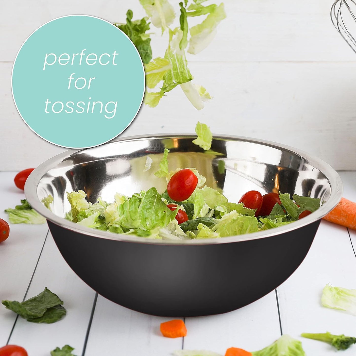 WHYSKO Meal Prep Stainless Steel Mixing Bowls Set, Home, Refrigerator, and Kitchen Food Storage Organizers | Ecofriendly, Reusable, Heavy Duty (Black)